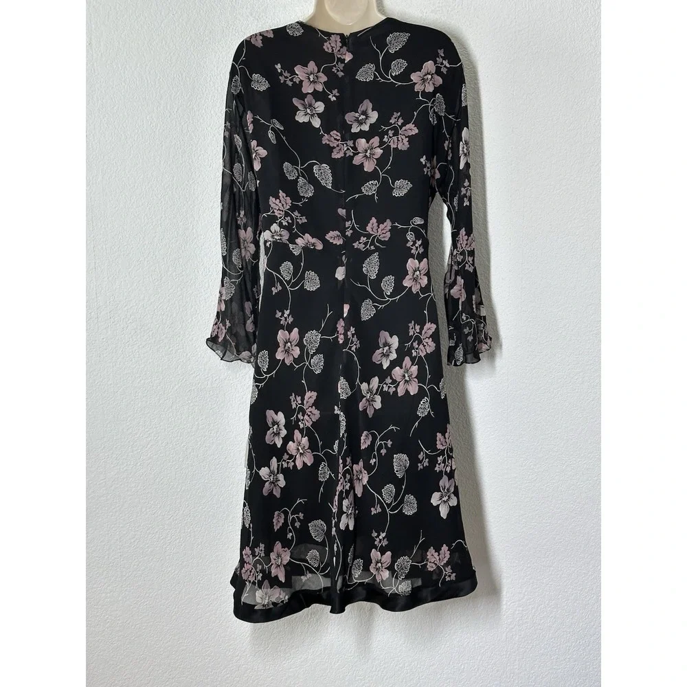New Nine West Plus Size 16 Silk Midi Dress Black Pink‎ Floral Career Wedding